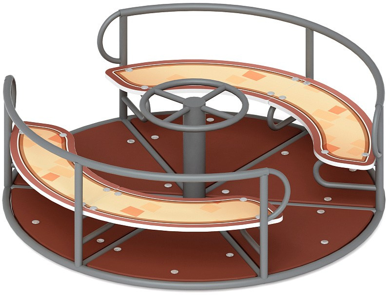 Карусель с рулем (Замок) - ИО 30.01.04-01.И1                                                                                                                                              Габариты (ШхДхВ): 1600х1600х700                                                                                                                                                                  Зона безопасности, мм: 5600х5600 D=5600                                                                                                                                           Возрастные ограничения весом не более 70 кг