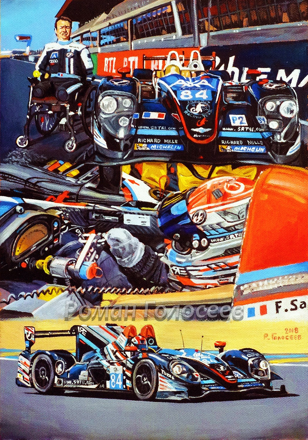 "Гонщик-инвалид Фредерик Соссет Ле-Ман Морган, LMP2 2016", 30х21, картон, масло, 05.04.2018