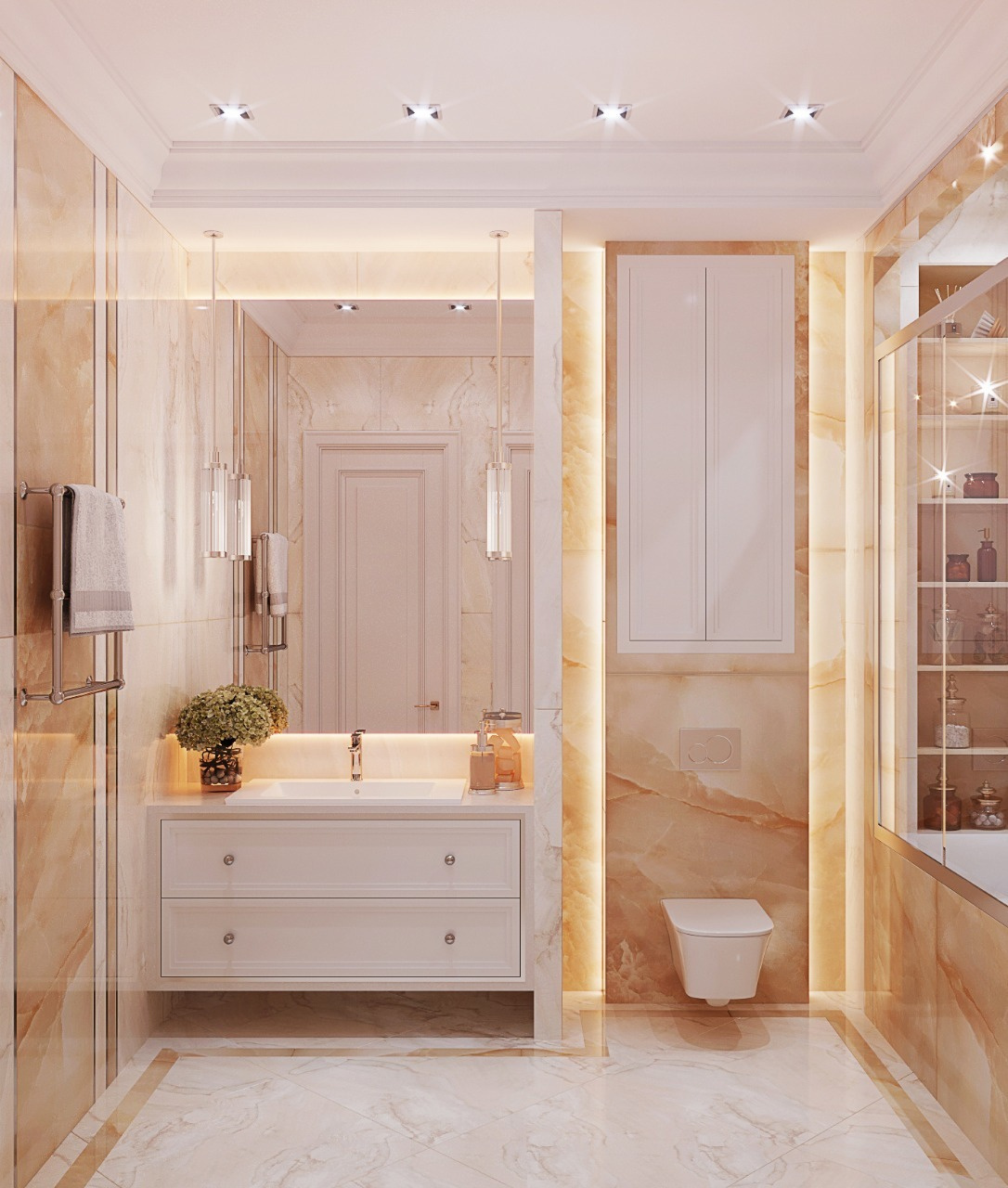 Санузел с крупноформатной плиткой