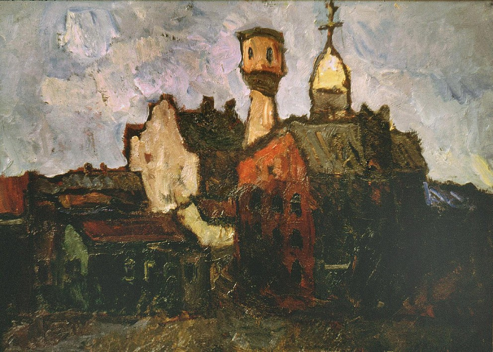 «Пейзаж с каланчой» 1961 год Собр. Д. Томас. Мадрид. Художник Величко Вадим Семёнович