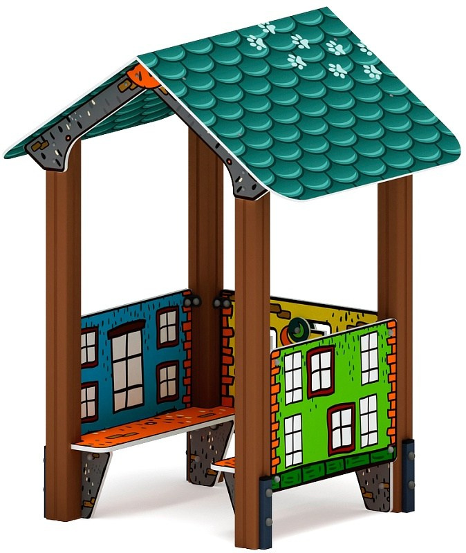 Домик малый 3 (город) МФ 10.01.03-01 Габариты (ШхДхВ): 1420х1200х1850 Зона безопасности, мм: 2420х2200