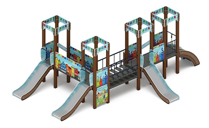 Королевство (Коты) - ДИК 1.15.04-11 - Игровой комплекс H=900                                                                                                              Габариты (ШхДхВ): 4760х7180х2650                                                                                                                                                                       Зона безопасности, мм: 8260х10680                                                                                                                                                                          Скат горки: H=900 (металлический скат)