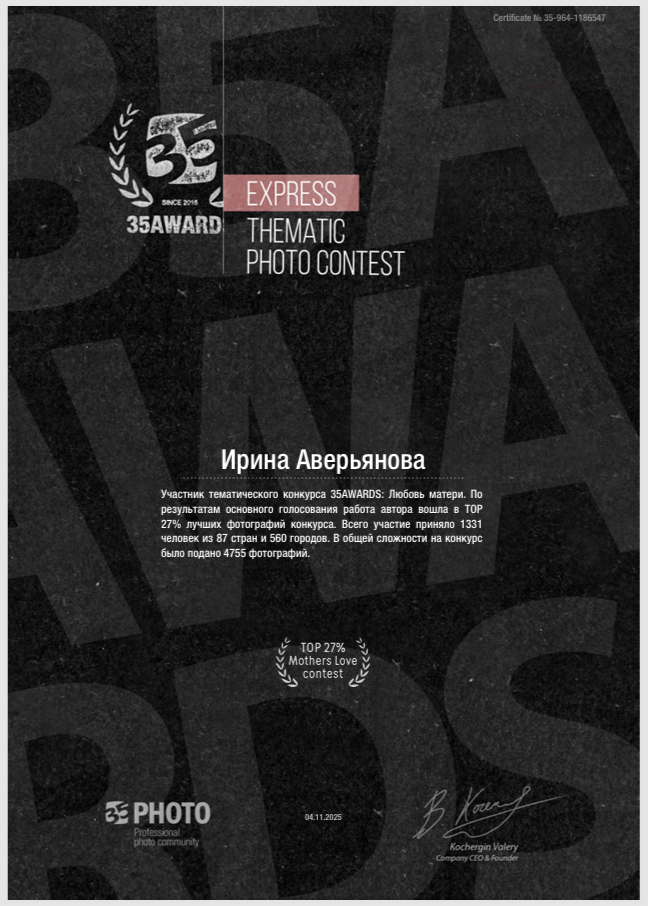 Дипломы и награды. Фотограф в Ульяновске Ирина Аверьянова