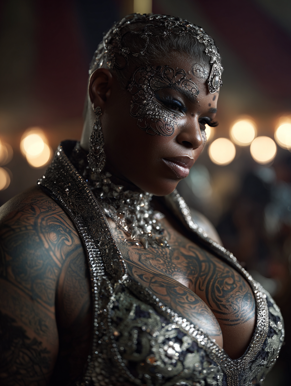 Fashion портрет в стиле циркового шоу, вечерний свет и гламурная стилизация