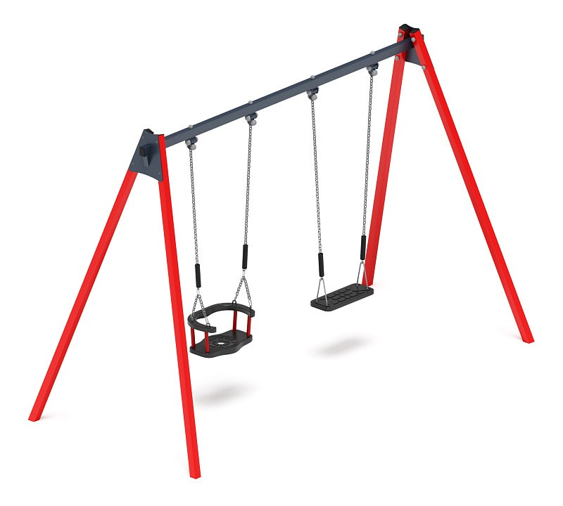 Качели двойные М2 - ИО 12.М.01.02.03-01.И1 Габариты (ШхДхВ): 3115х1460х2070 Зона безопасности, мм: 3200х7000 Возрастные ограничения от 3 лет, весом не более 70 кг