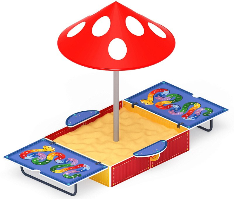 Песочница с крышкой средняя и навесом Грибок (Азбука) - ИО 5.01.10-05 Габариты (ШхДхВ): в закрытом виде 1500х1500х2100 в открытом виде 2990х1500х2100 Зона безопасности, мм: 3990х2500