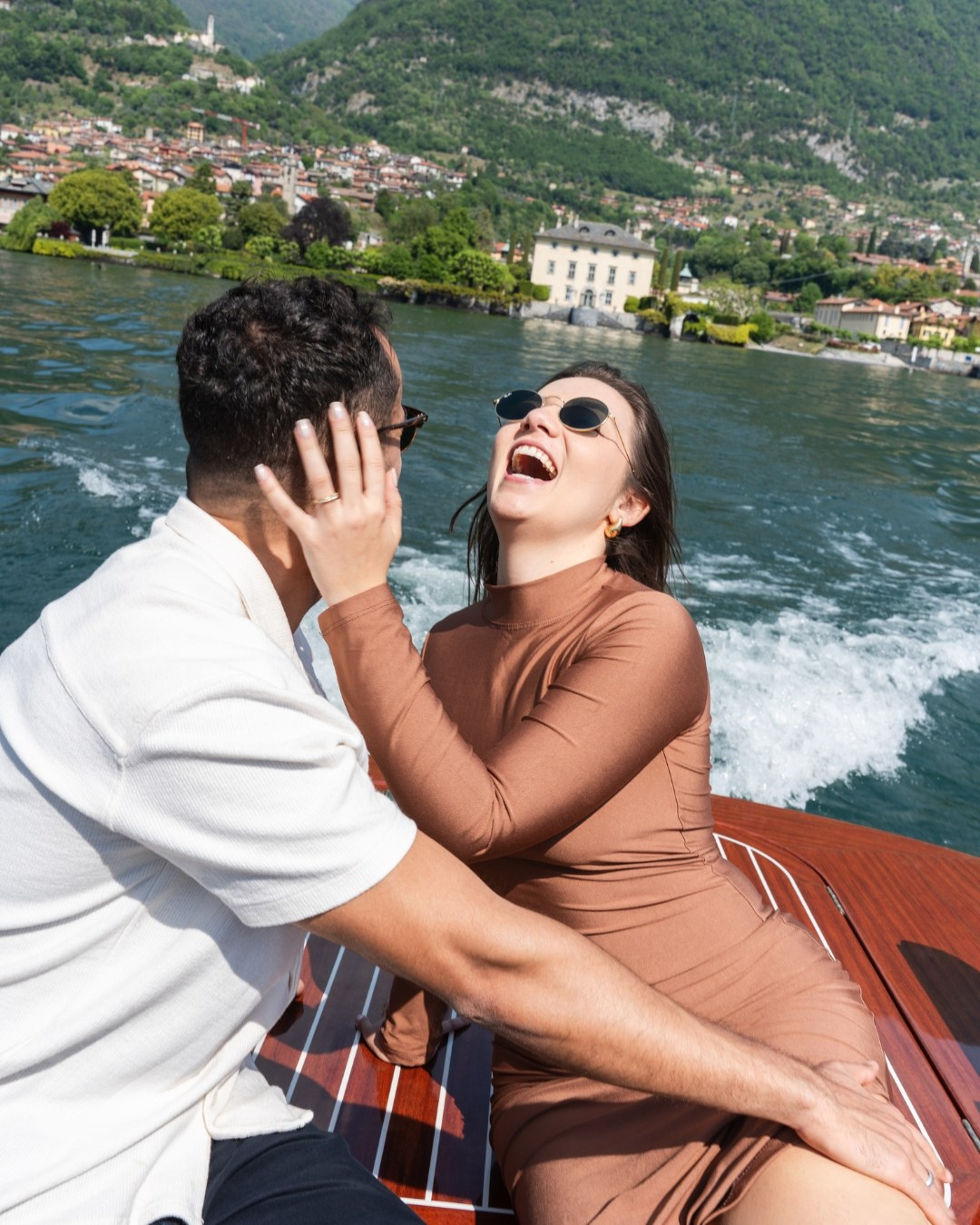 Lake Como engagement photo, couple by Villa Balbiano