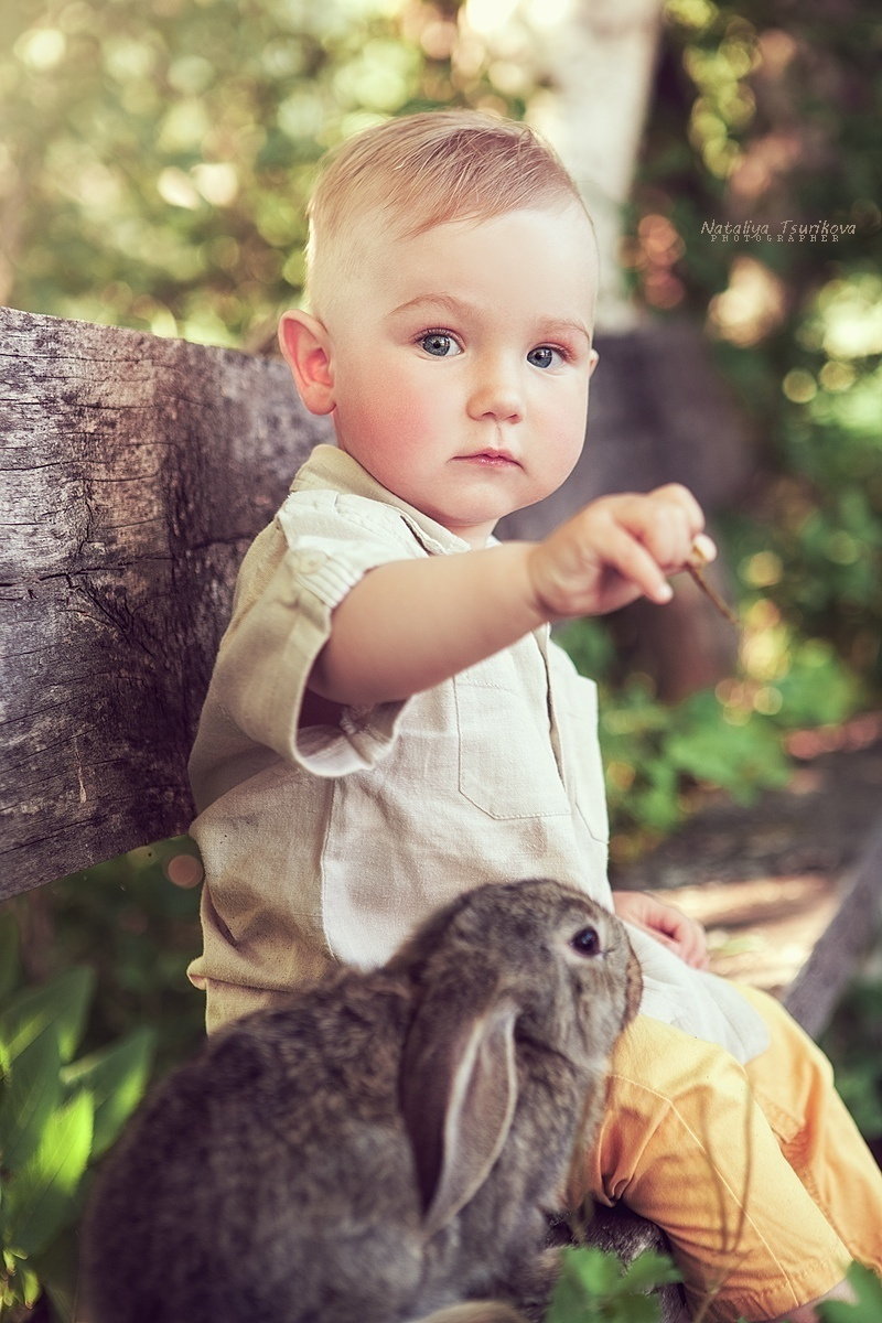 мальчик, кролик, детское фото, зайчик, ребенок