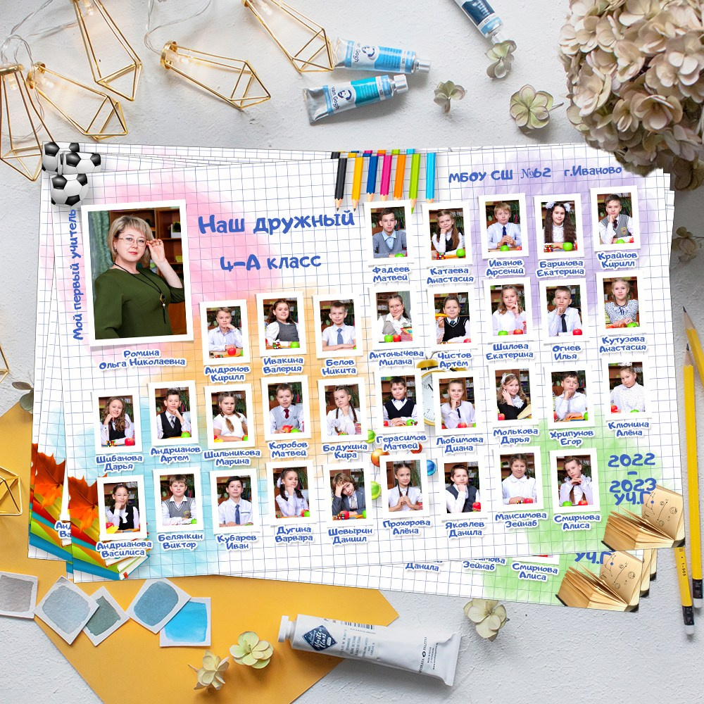 Общая фотография- виньетка в школу Иваново Ярославль Кострома Владимир. Выпускные альбомы в Иваново в детский сад и школу. Александр и Светлана Янкины