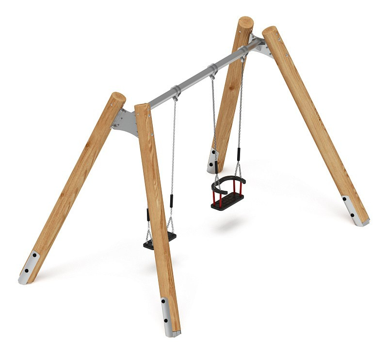 Качели (Лиственница) ИО 12.Р.01.03.01-Л.И2 Габариты (ШхДхВ): 3800х2250х2470 Зона безопасности, мм: 3800х6950 Возрастные ограничения от 3 лет, весом не более 70 кг