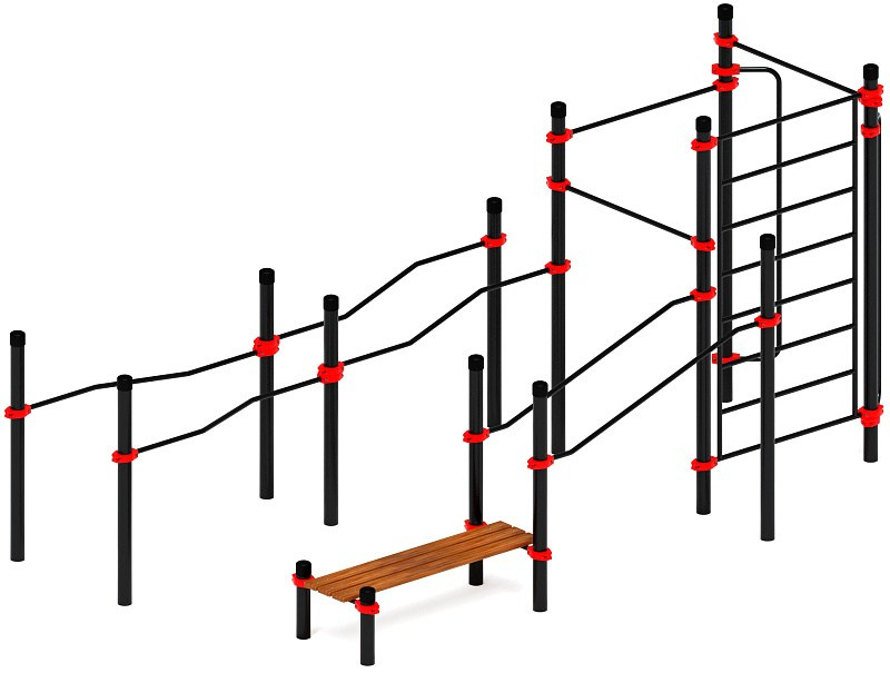 Воркаут ЛОВ 108 красный ВТ 102.13-01 Габариты (ШхДхВ):5400х2910х2600 Зона безопасности, мм:8400х5910
