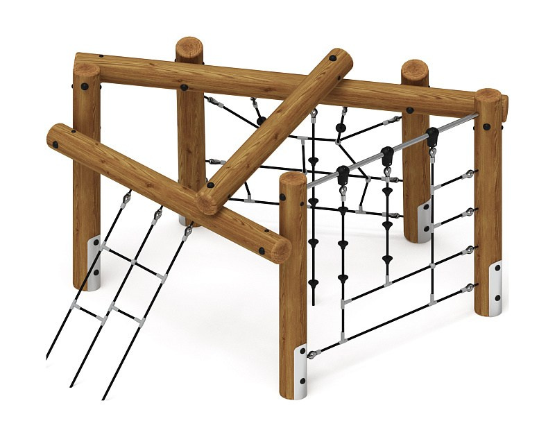 Спортивная серия (лиственница темный) СК 1.08.02-Л.И1.01 Габариты (ШхДхВ): 2380х3100х1790 Зона безопасности, мм: 5380х6100 Возрастные ограничения от 5 до 12 лет