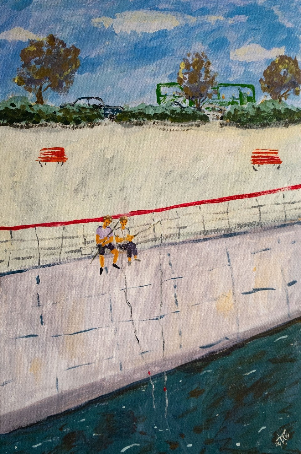 Юные рыбаки. Холст, акрил, 60х40, 2024.