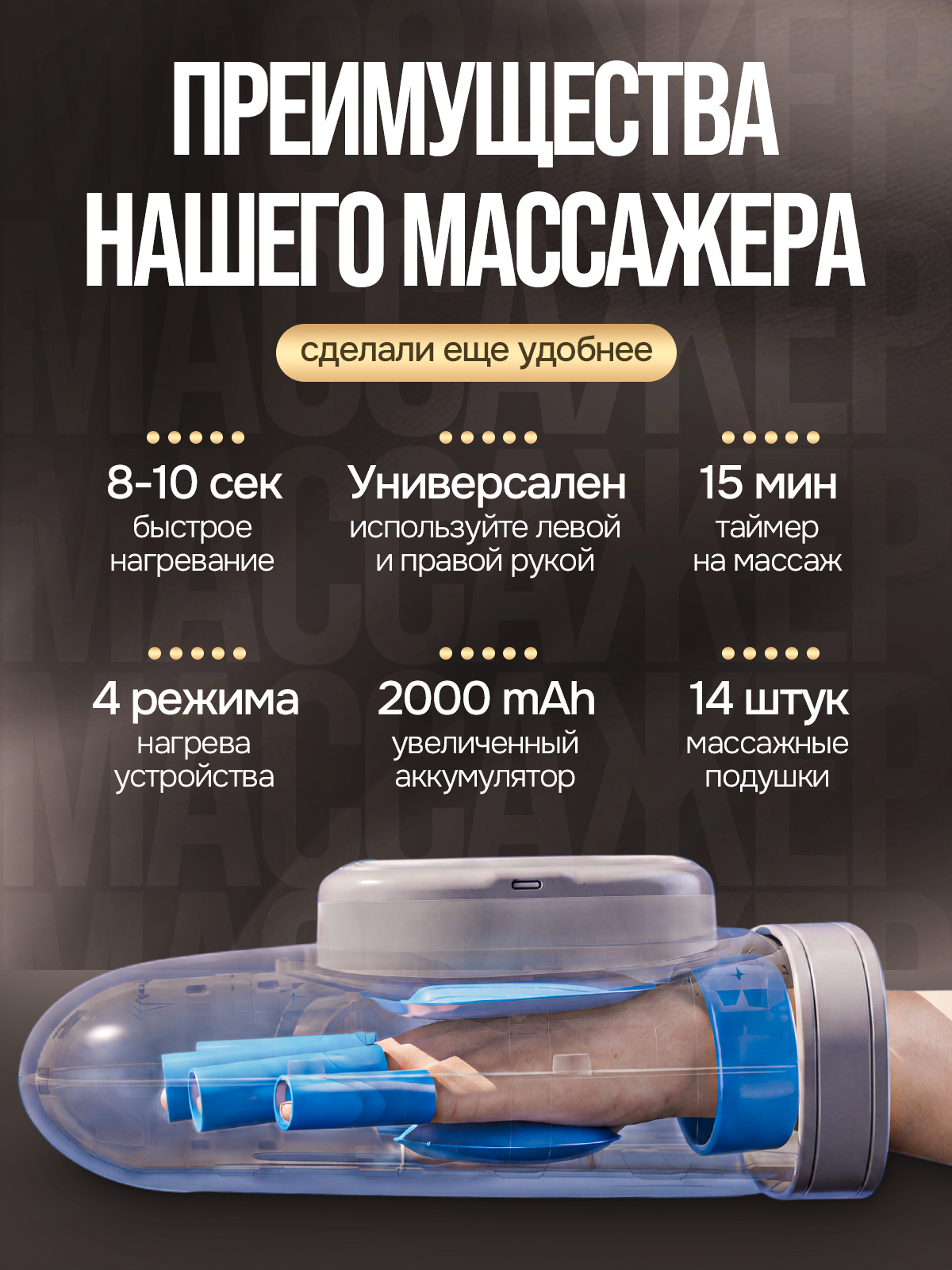 Массажер для рук. Дизайн карточек для маркетплейсов