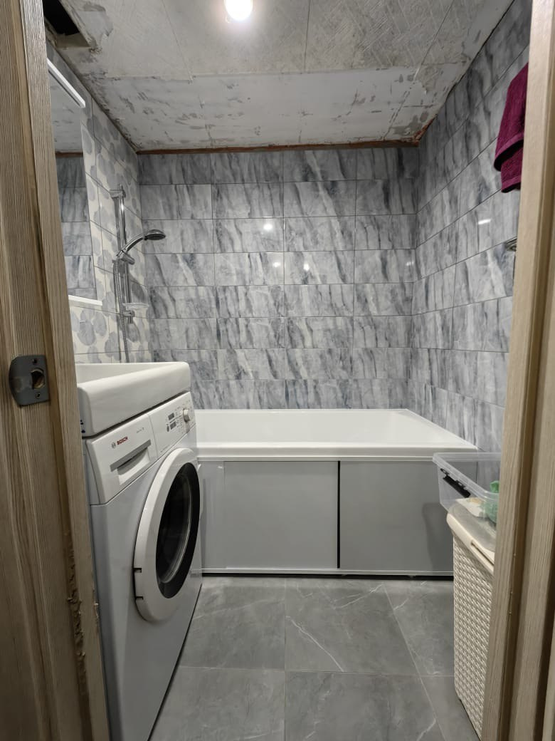 Ванная комната (ул. Ямашева д. 90). Ремонт санузла, туалета, ванной под ключ в Казани. Укладка плитки