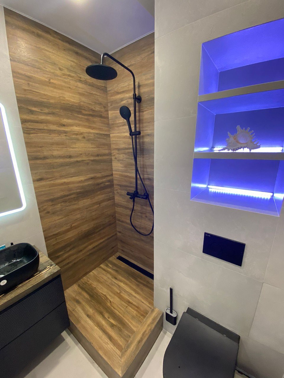 Ванная комната (с. Усады ул. Уютная д. 2). Ремонт санузла, туалета, ванной под ключ в Казани. Укладка плитки