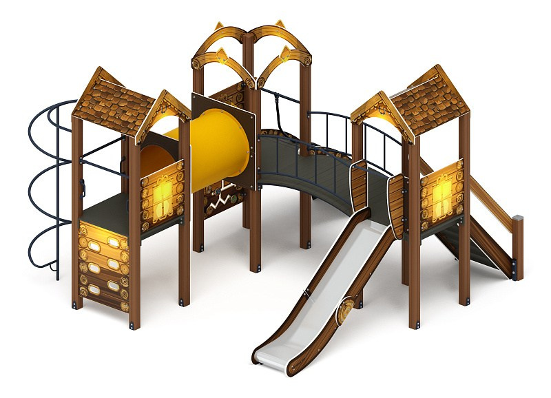 Городок (ЭКО) - ДИК 2.01.3.03-22 - Игровой комплекс H=1200                                                                                                             Габариты (ШхДхВ): 4500x4500x3000                                                                                                                                                                     Зона безопасности, мм: 7910х7500                                                                                                                                                                                 Скат горки: H=1200 (металлический скат)