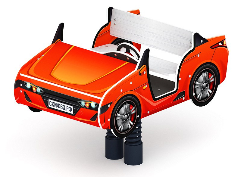 Кабриолет - Качалка на пружине двухместная машинка - ИО 23.03.02-01.И1 Габариты (ШхДхВ): 1430x840x1030 Зона безопасности, мм: 3430х2840 Возрастные ограничения весом не более 70 кг