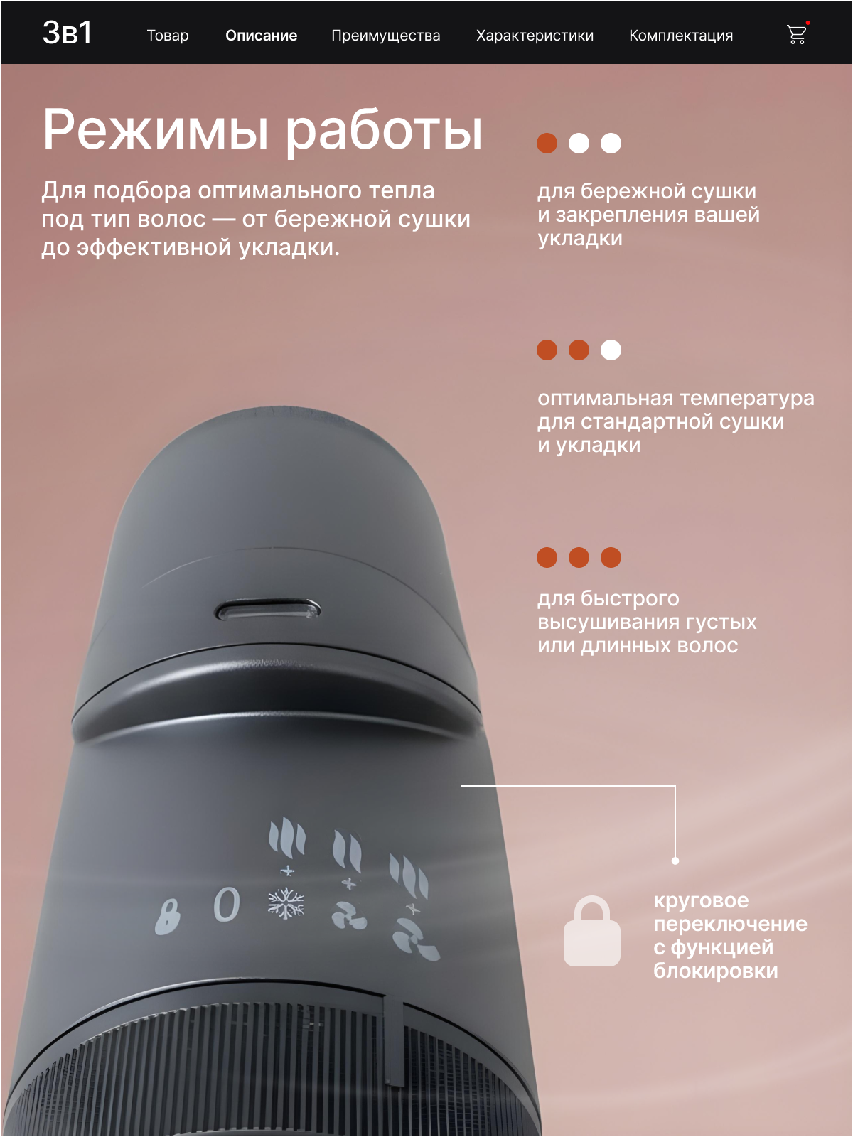 Фен-выпрямитель. Инфографика | Визуальный нейромаркетинг | Дизайн карточек для маркетплейсов