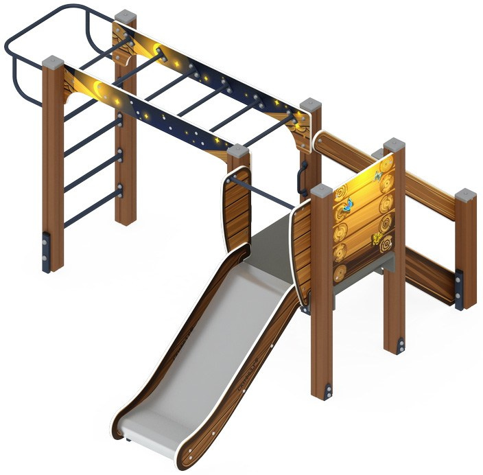 Карапуз (Эко) - ДИК 1.001.02-02 - Игровой комплекс Н=750                                                                                                           Габариты (ШхДхВ): 2670x2680x1500                                                                                                                                                                     Зона безопасности, мм: 6170х5680                                                                                                                                                                          Скат горки: H=750 (металлический скат)