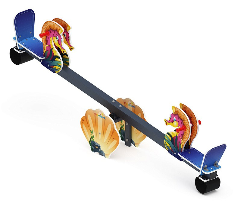 Качалка балансир со спинкой Морской конек - ИО 21.М.17.01-И1                                                                                                                            Габариты (ШхДхВ): 2800x400x900                                                                                                                                                                       Зона безопасности, мм: 4800х2400                                                                                                                                                       Возрастные ограничения от 4 до 8 лет