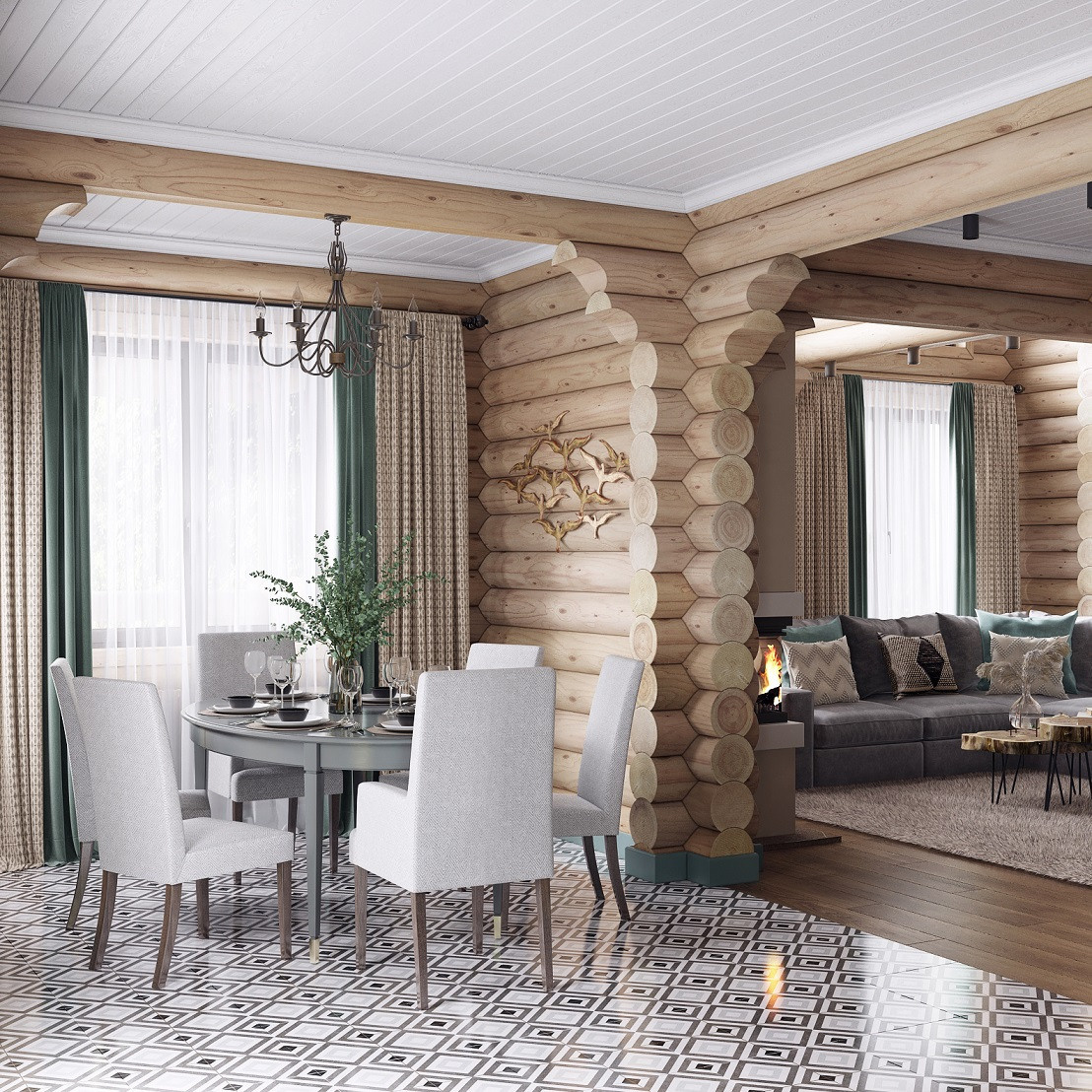 Дом из бревна. Дизайн интерьера в Москве