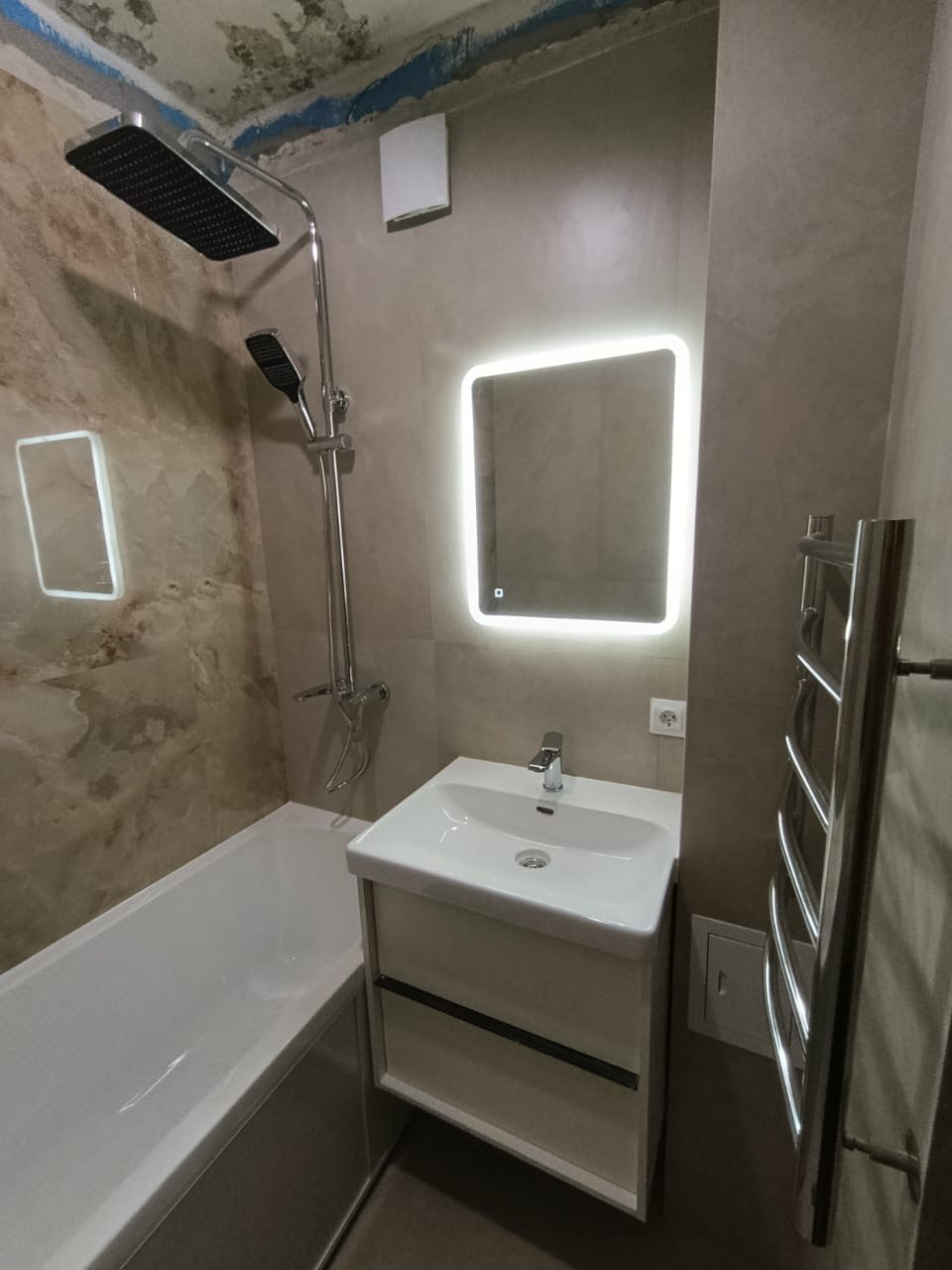 Ванная комната (ул. Королева д. 20). Ремонт санузла, туалета, ванной под ключ в Казани. Укладка плитки