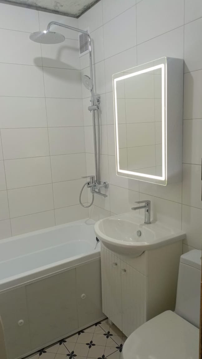 Ванная комната (ул. Карима Тинчурина д. 7). Ремонт санузла, туалета, ванной под ключ в Казани. Укладка плитки