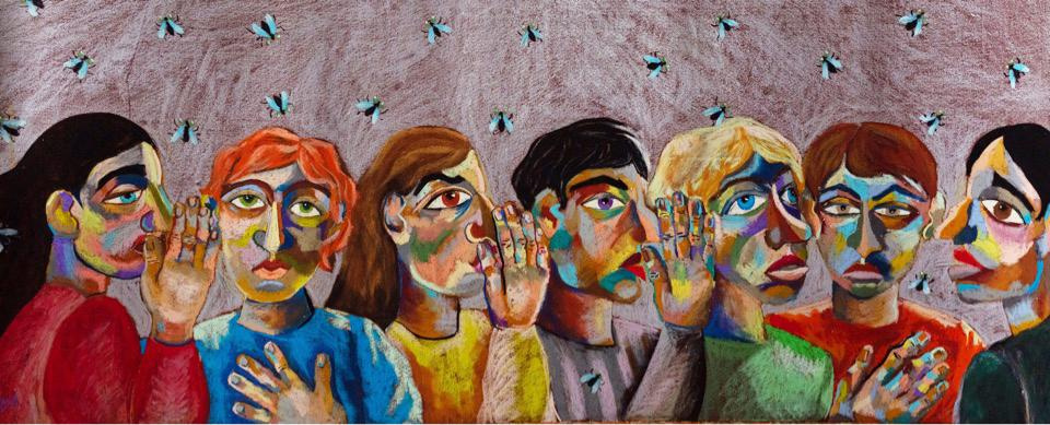 Название: Сплетни Техника: масляная пастель на бумаге    Размер: 75 х 190 см 2020