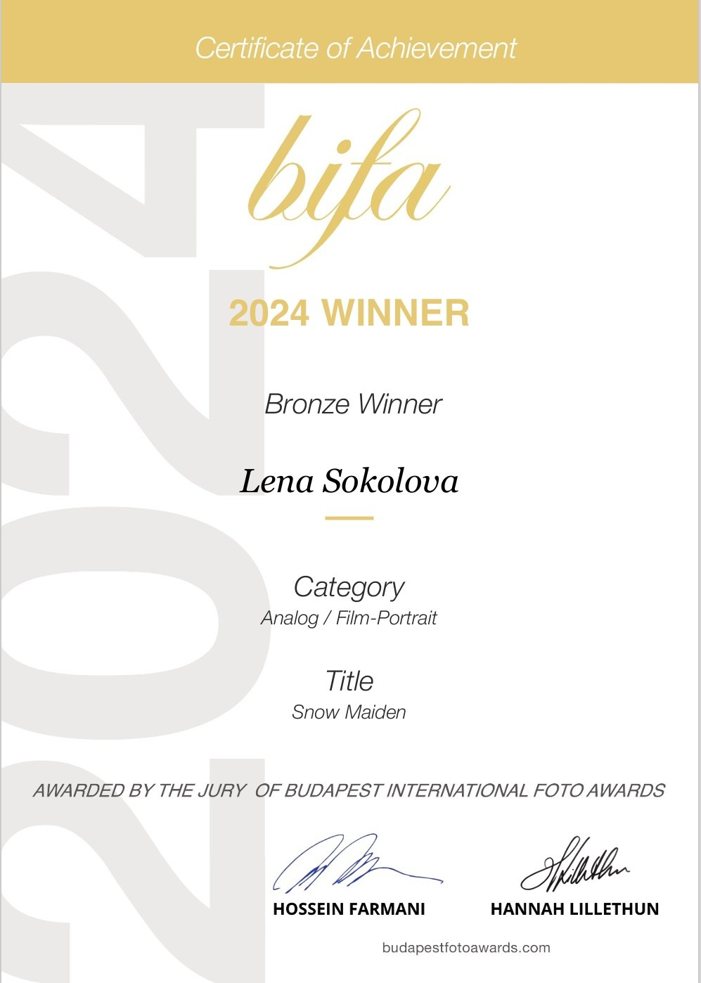 Победа в международном конкурсе BIFA-2024. Фотографии Лены Соколовой