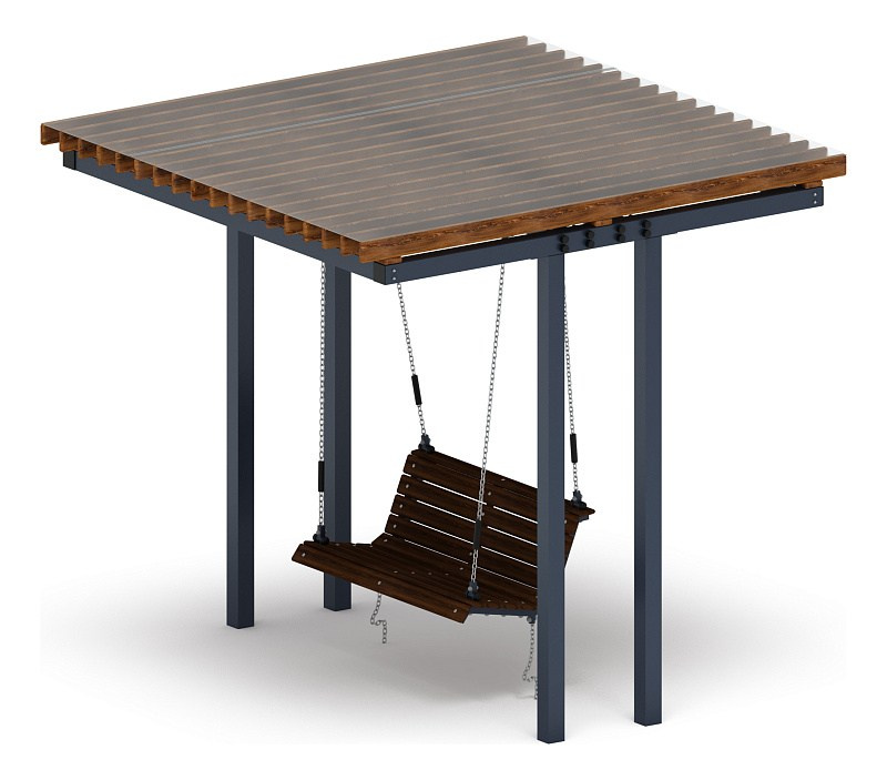 Пергола тент с качелями (прямая) - МФ 78.04.01-И1 /с поликарбонатом/ Габариты (ШхДхВ): 3000x2840x2805 мм Зона безопасности, мм: 8200х3840