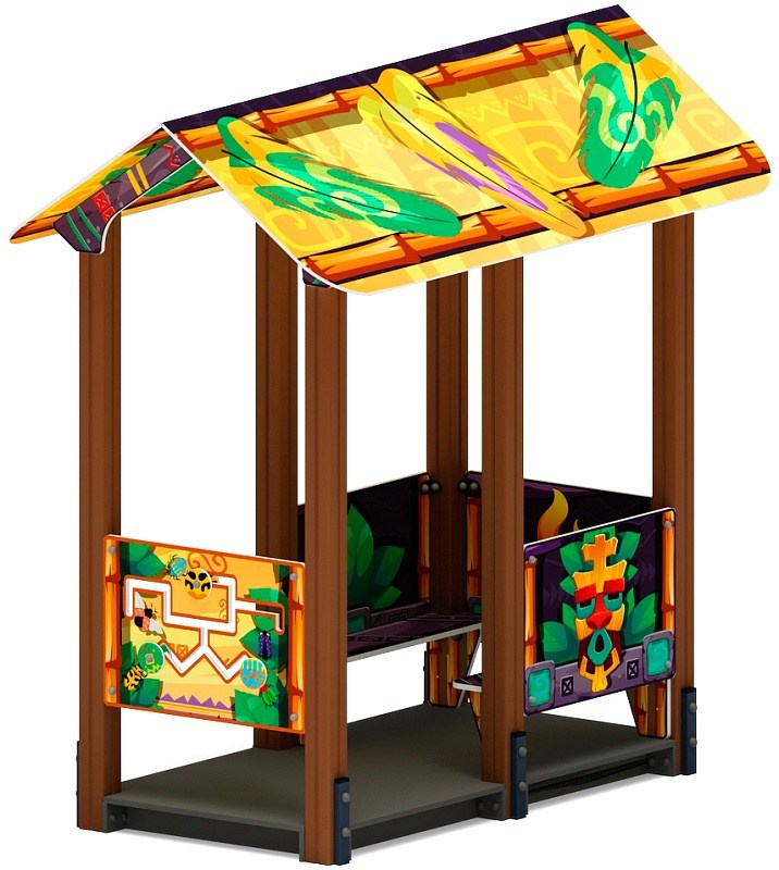 Домик средний 2 (Майя) МФ 10.01.06-03 Габариты (ШхДхВ): 1430х2400х2350 Зона безопасности, мм: 2430х3400