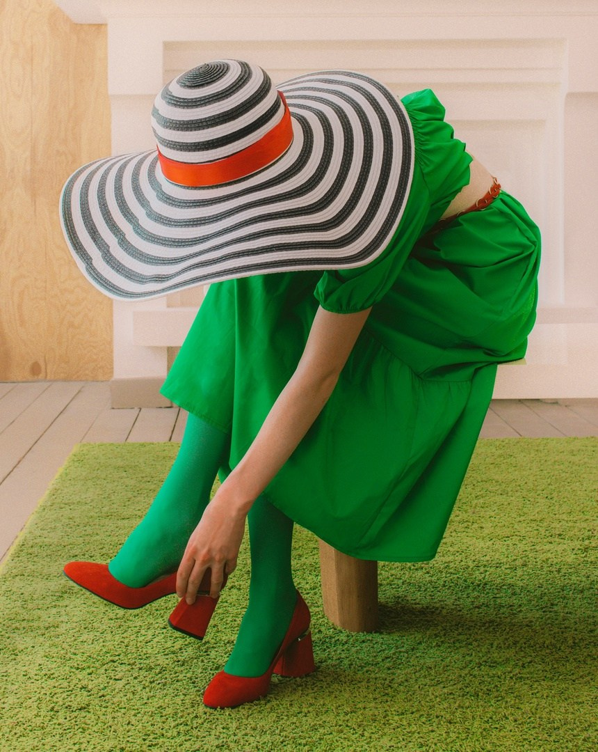 фэшн фото, модная фотография, одежда, зеленое платье