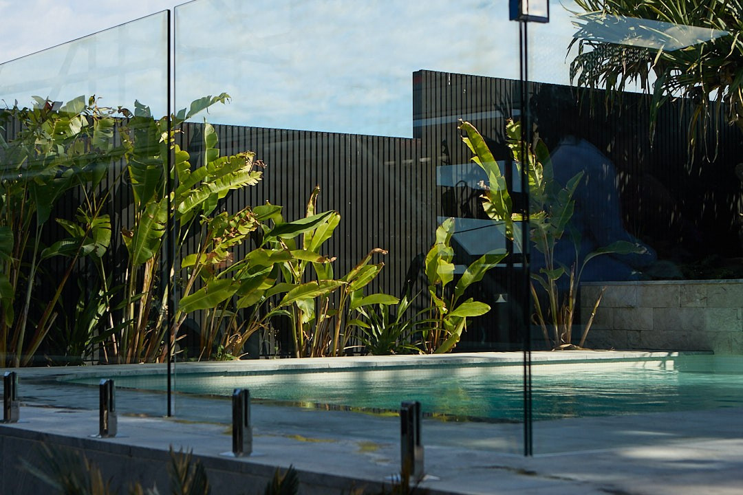 Outdoor pool and studio setting at an underwater photography studio in Caves Beach