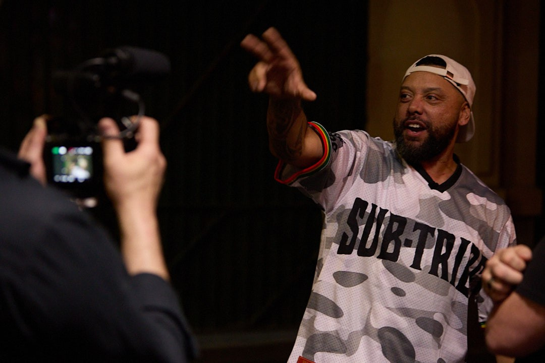 SUB-TRIBE musician during an on-camera interview for a documentary about Sydney’s music scene, photographed by Maria Poleshchuk.