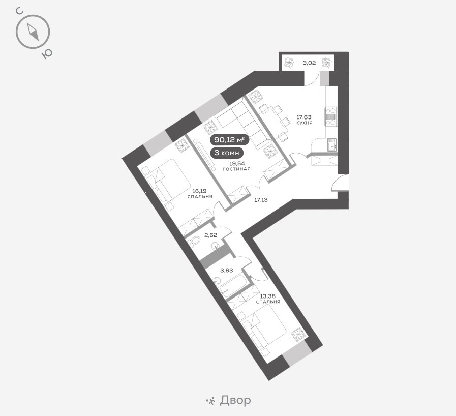 Планировка квартиры в Красноярске — дизайнер Анна Поминова