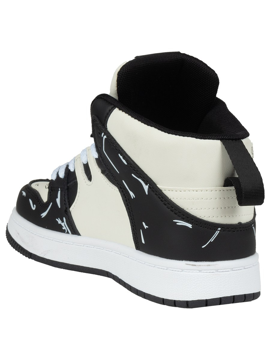 Кроссовки высокие, черно белые вид с пятки