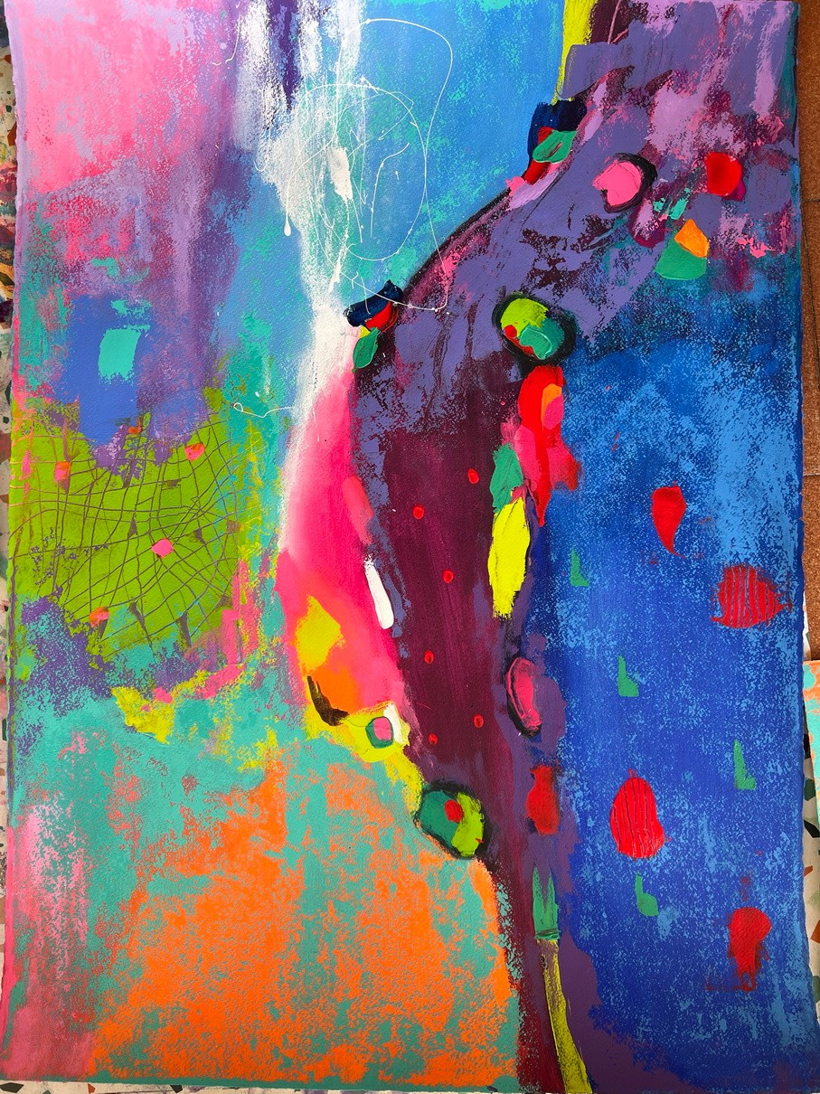 barcelona art City Light 57×77 cmTécnica: Acrílico sobre papel Abstracción en tonos intensos inspirada en la atmósfera luminosa de Barcelona Precio 250€ venda продажа картин барселона город арт абстракция