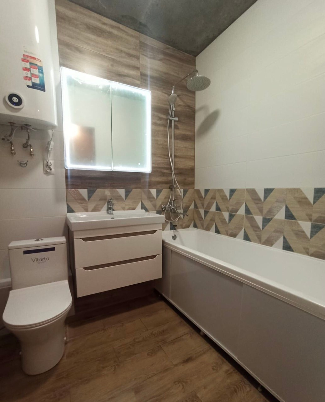 Ванная комната (ул. Мансура Хасанова д. 13). Ремонт санузла, туалета, ванной под ключ в Казани. Укладка плитки