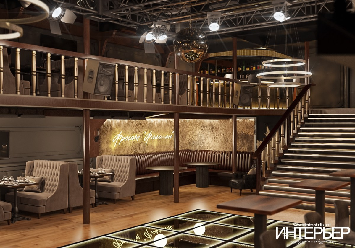 Ночной клуб на фрегате «Флагман», г. Великий Новгород. Дизайн интерьера, 3D визуализация и 3D моделирование. Создание проектов и чертежей. КМВ: Кисловодск, Пятигорск, Ессентуки и удаленно