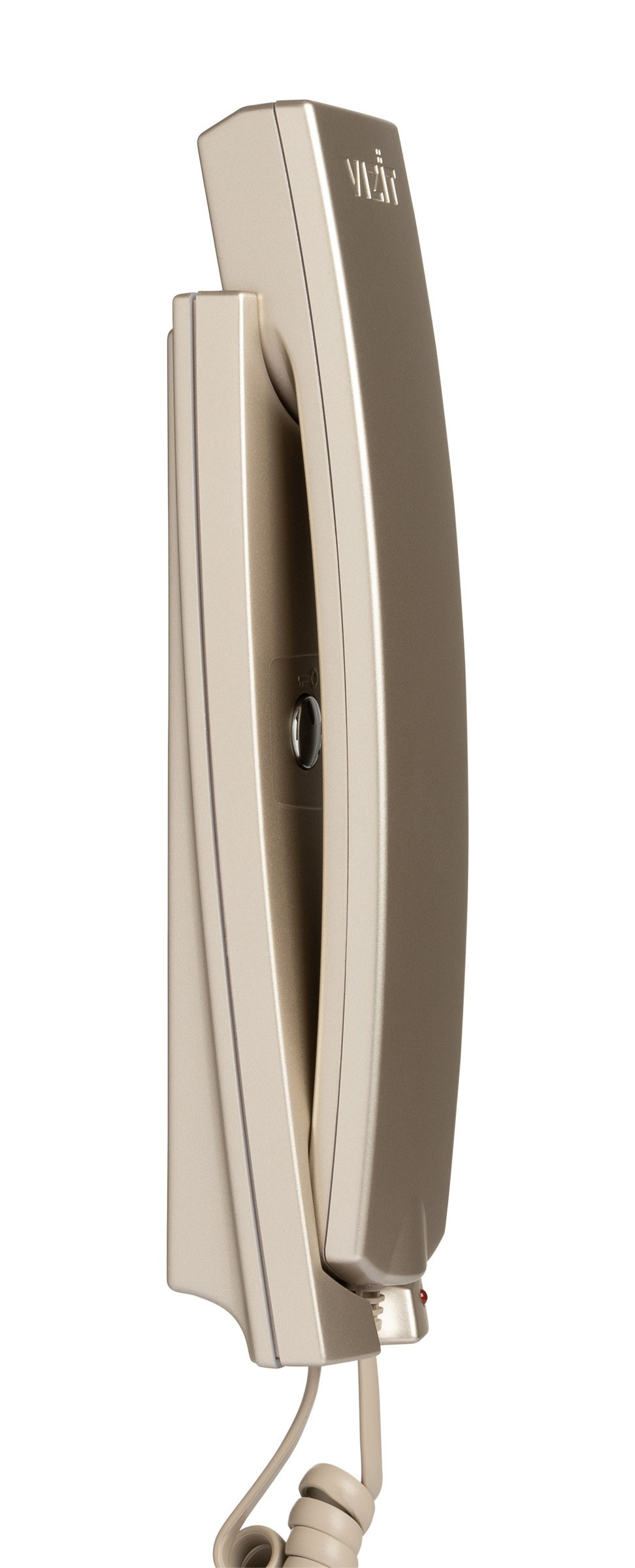 Боковой ракурс домофона матового золота | Контент для дизайнерского блога