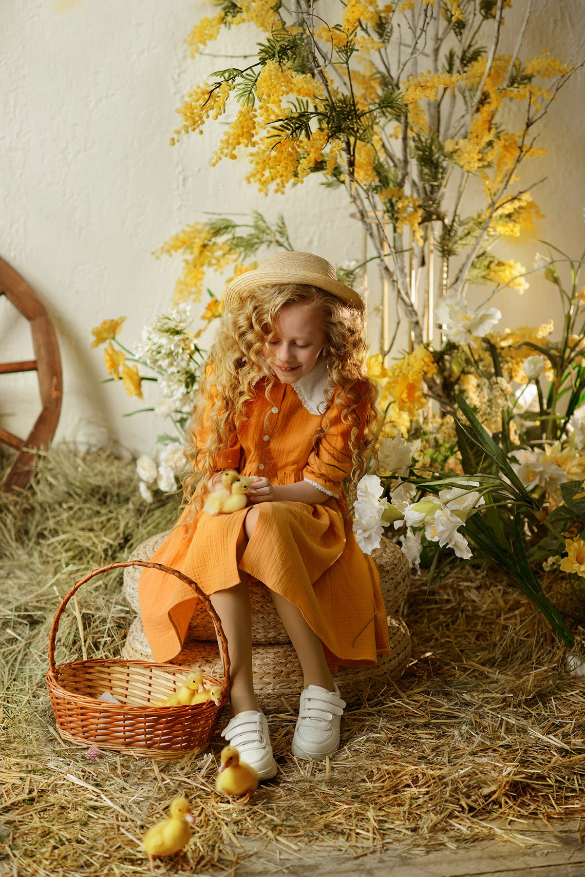 Photo shoot of a girl with goslings and a hat. Photographer Elena Carruthers, Scotland