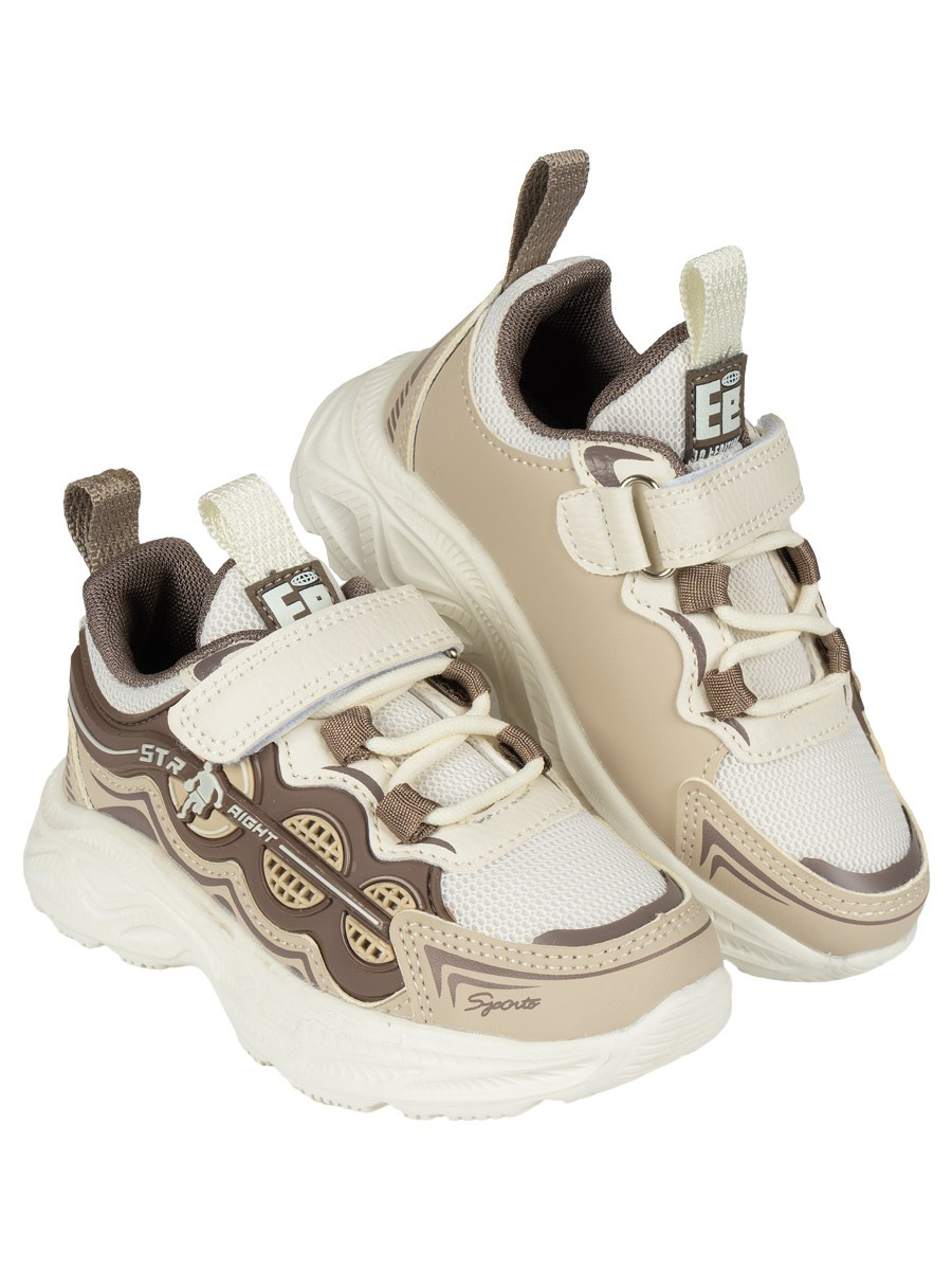 Кроссовки детские, бежево коричневые, на липучке, на белом фоне