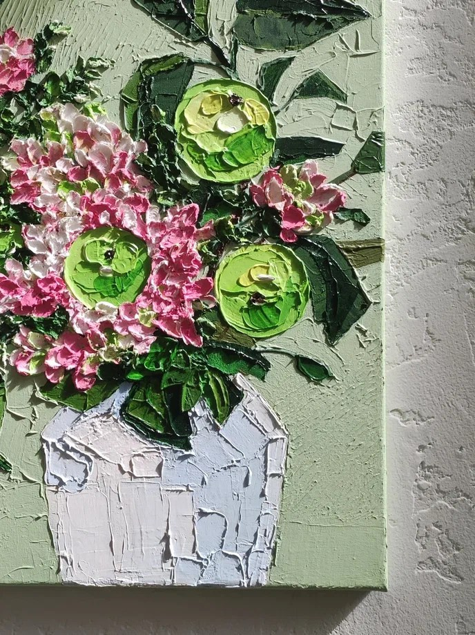 «Яблочки». Акрил, холст на подрамнике, 40×40 см. Галерея авторских картин художницы Бельмесовой Евгении