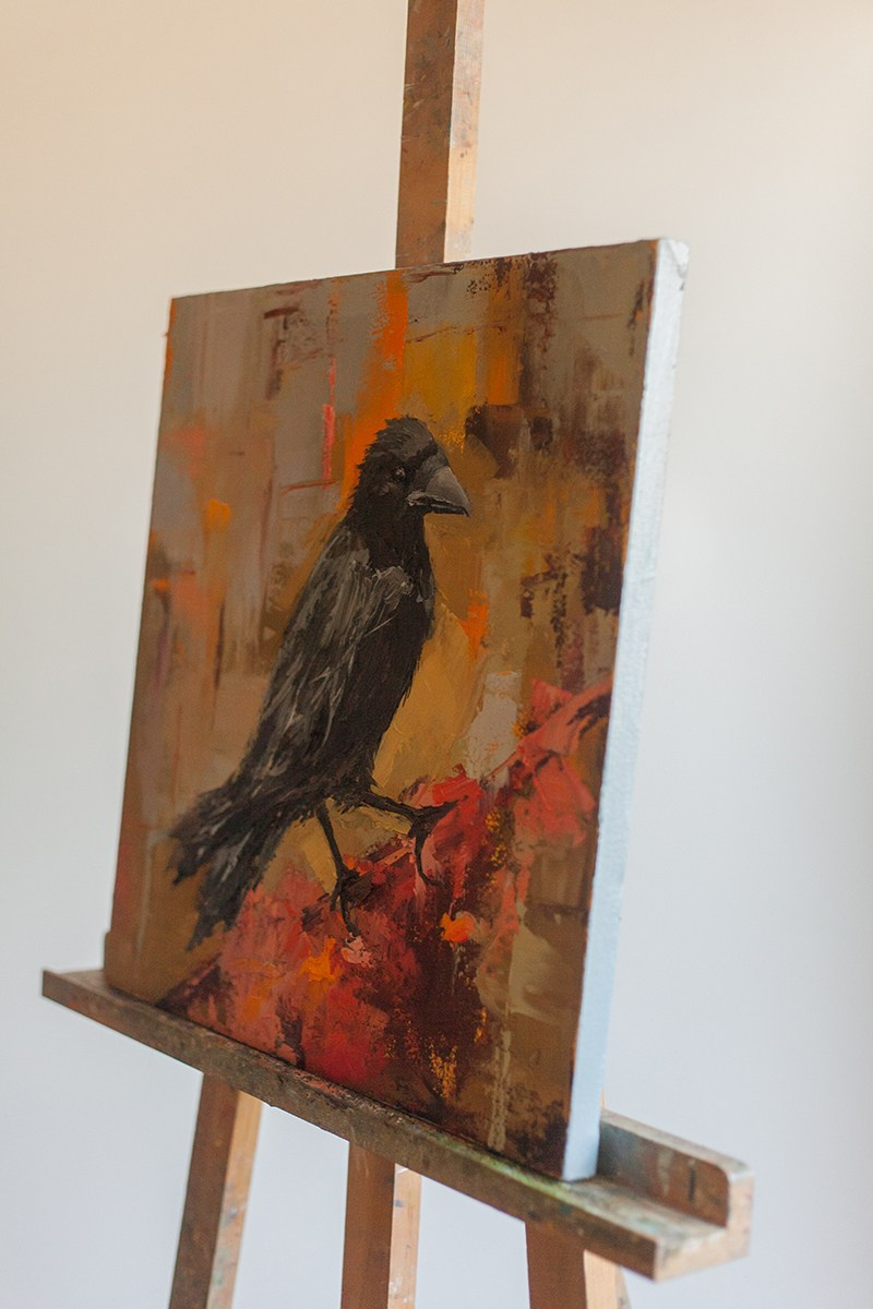 Купить картину с птицей — ворона на фоне