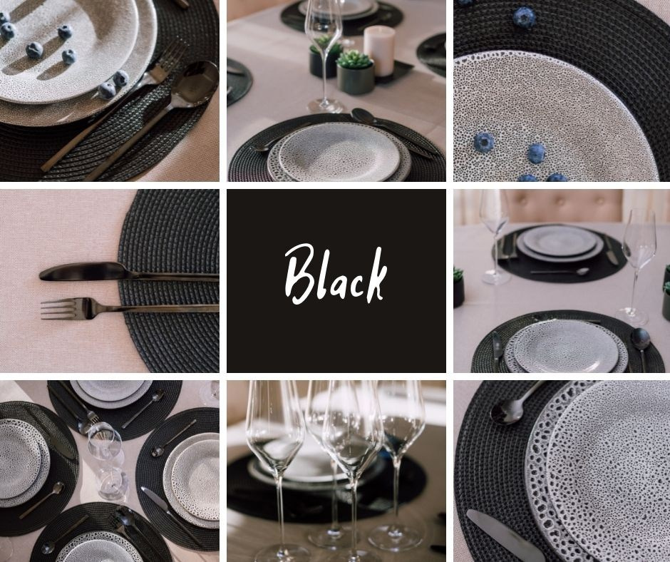 посуда в черно-белом цвете сервировка стола в черно-белом цвете