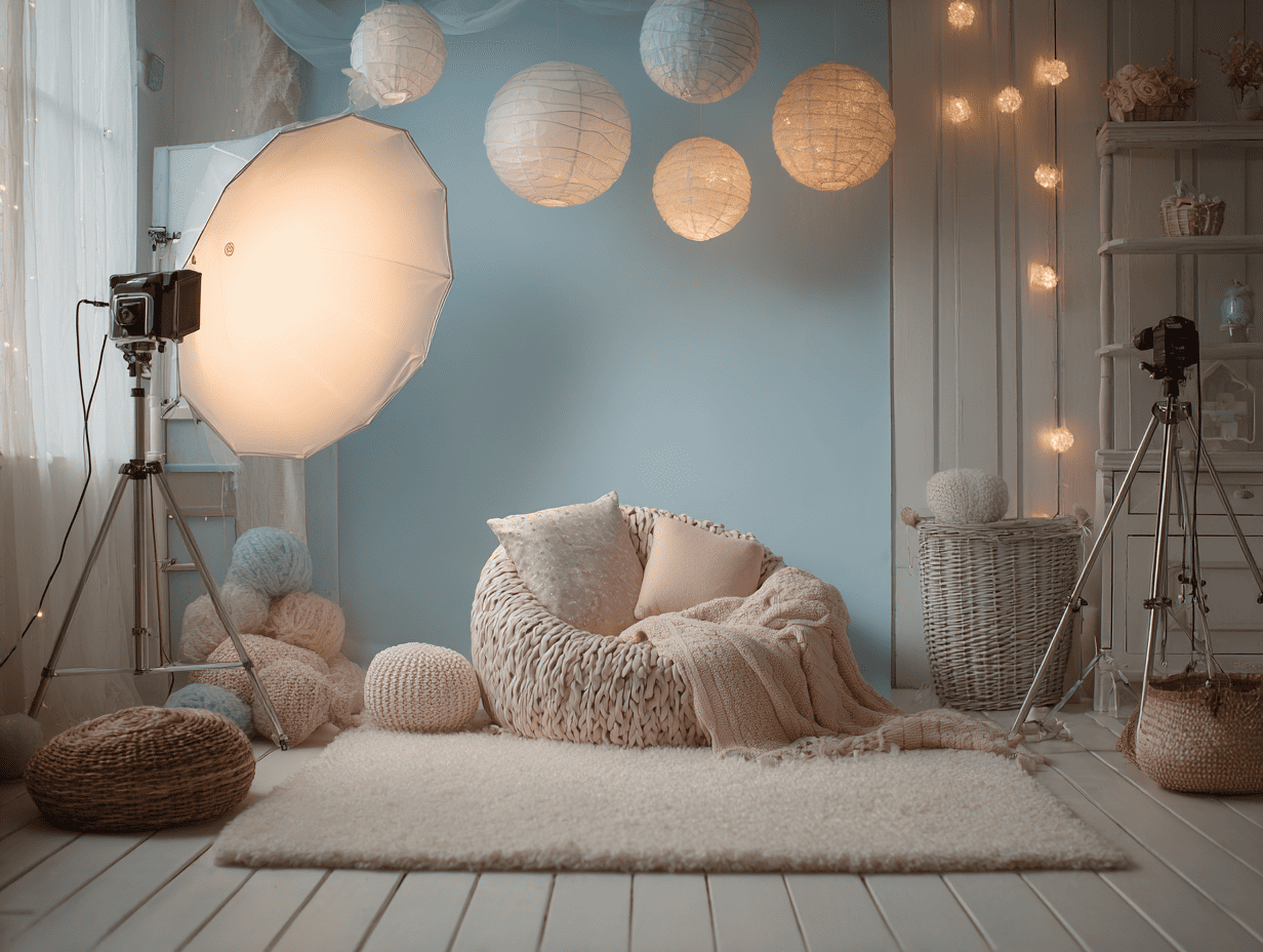 Светлая интерьерная фотостудия с мягким естественным светом для семейной фотосессии, фотограф Карасёва Елена