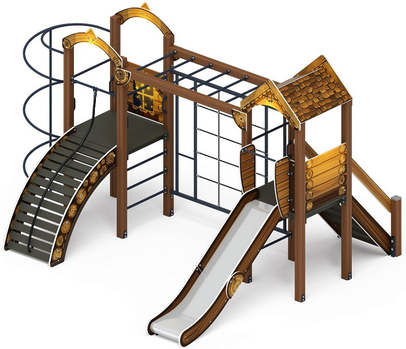 Рада (ЭКО) - ДИК 2.01.2.07-02 - Игровой комплекс H=1200                                                                                                                    Габариты (ШхДхВ): 4080x5000x3000                                                                                                                                                                       Зона безопасности, мм: 5780х8000                                                                                                                                                                  Скат горки: H=1200 (металлический скат)