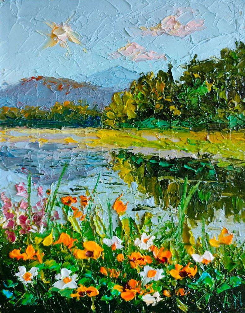 Летний пейзаж с рекой. Купить картину в Саратове