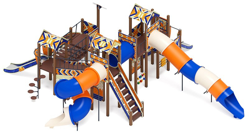 Остров детства (Калейдоскоп) (Винтовой скат) - ДИК 2.01.8.02-45 - Игровой комплекс H=2000, H=1200, Н=750                                                                                            Габариты (ШхДхВ): 11200х9390х3970                                                                                                                                                                   Зона безопасности, мм: 15200х12890                                                                                                                                                                     Скат горки: H=750 (металлический скат) / H=1200 (металлический скат) / H=2000 (тоннельный винтовой скат) / H=2000 (тоннельный прямой скат)